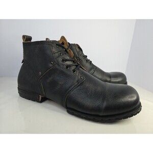OSSTONE Distressed Chukka Boots for Men lace-up Black Leather Metal Toe S 12 NEW